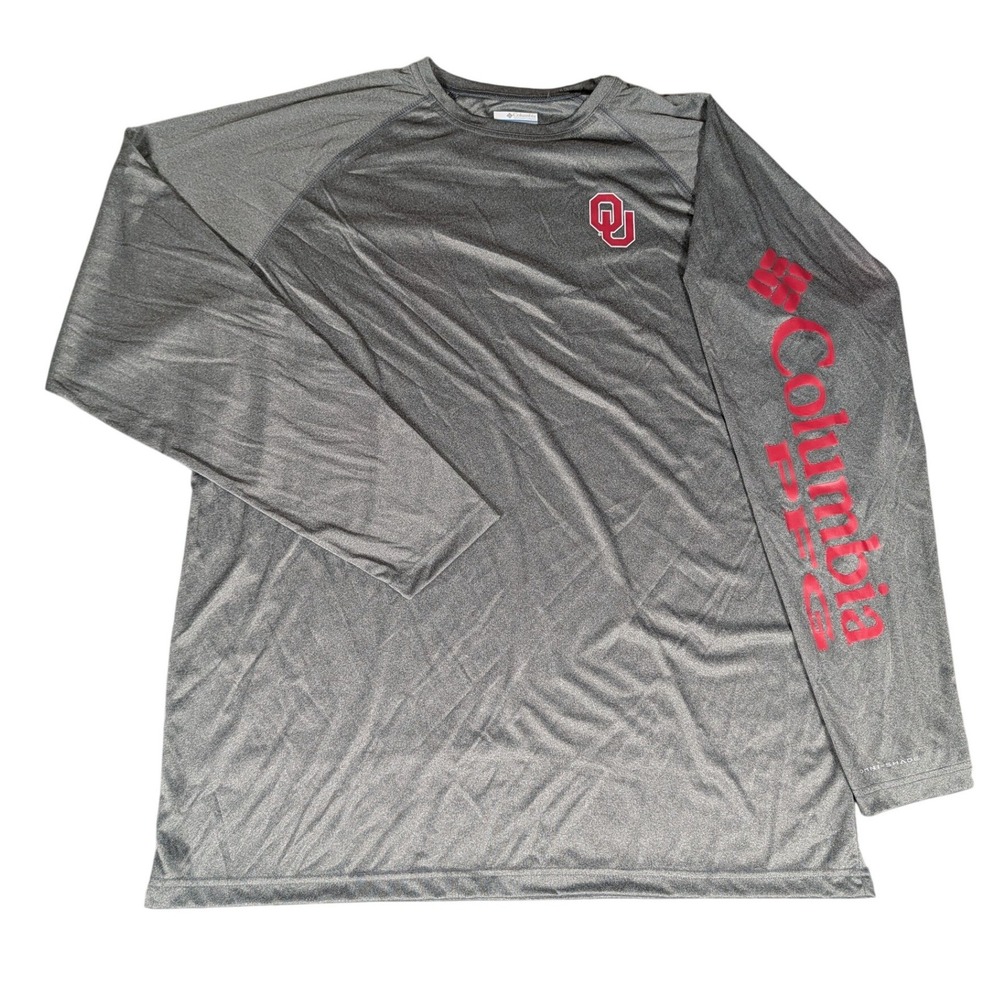 Columbia PFG Oklahoma Sooners OU Long Sleeve Shirt Grey Red Omni-Shade NEW